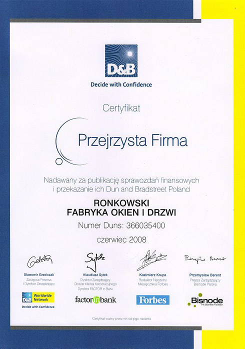 Certifikat D&B